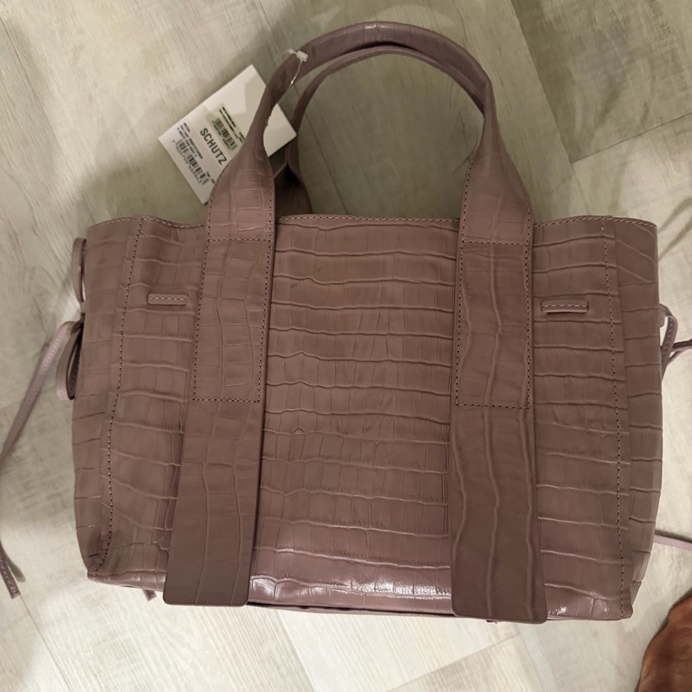 SCHUTZ Mauve Croc-Embossed Leather Tote Bag